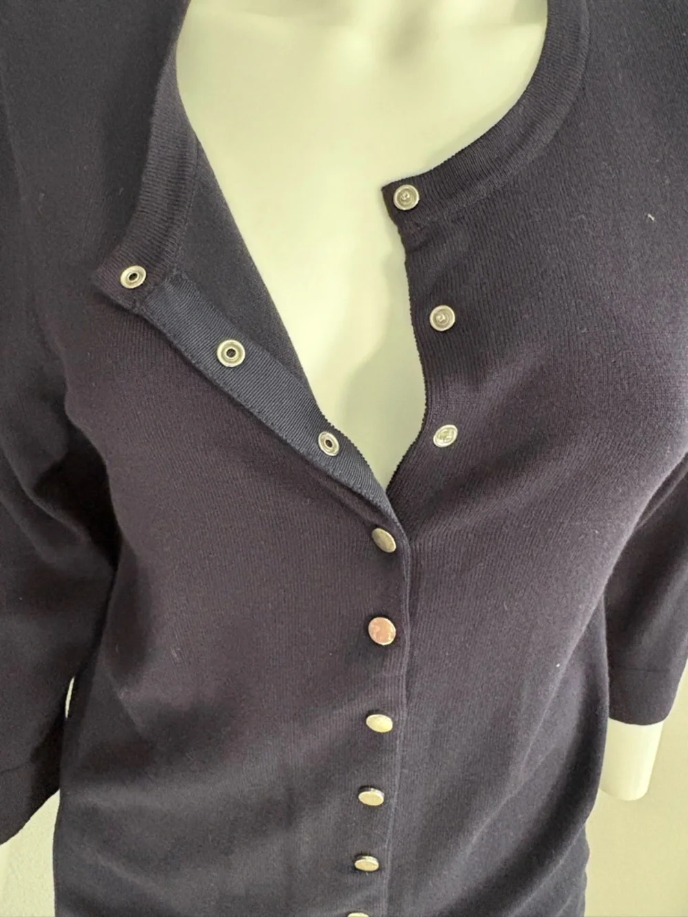 Tahari Navy Button-Front Cardigan